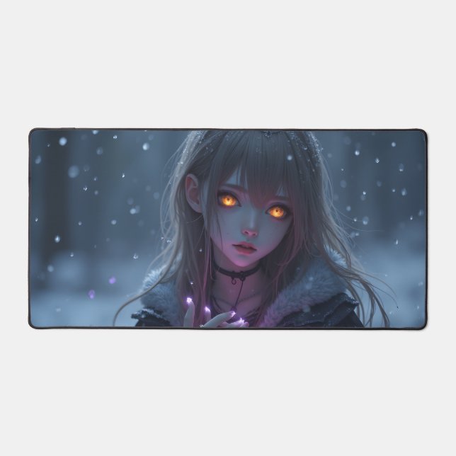 Snowy Winter Girl Schreibtischunterlage (Vorderseite)
