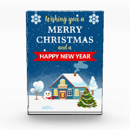 Snowy Winter House Landschaft Frohe Weihnachten Fotoblock