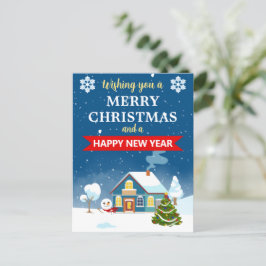 Snowy Winter House Landschaft Frohe Weihnachten Postkarte