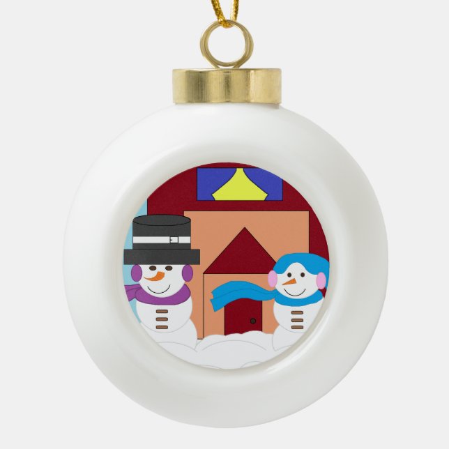 Snowy Winter Keramik Kugel-Ornament (Vorderseite)