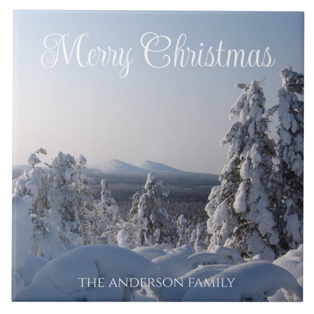 Snowy Winter Landschaft Weihnachten Fliese (Vorderseite)