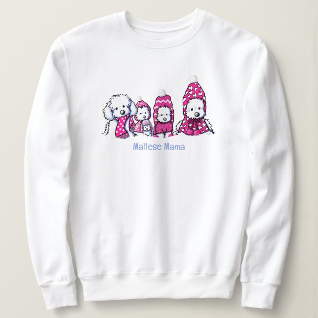 Snowy Winter Maltese In Pink Sweatshirt (Design vorne)