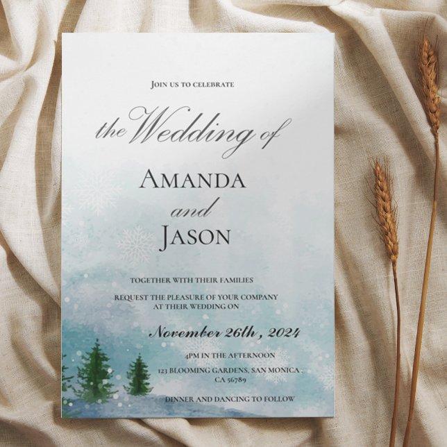 Snowy Winter Morning Blue Hues Wedding Einladung Postkarte (Snowy Winter Morning Blue Hues Wedding Invitation Postcard)