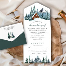Snowy Winter Mountain Forest Cabin Lodge Hochzeit