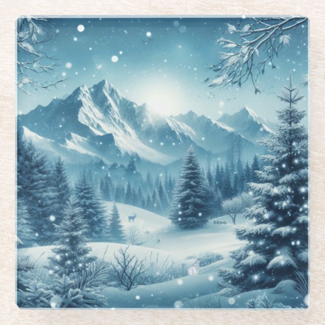 Snowy Winter Mountain Glasuntersetzer (Vorderseite)