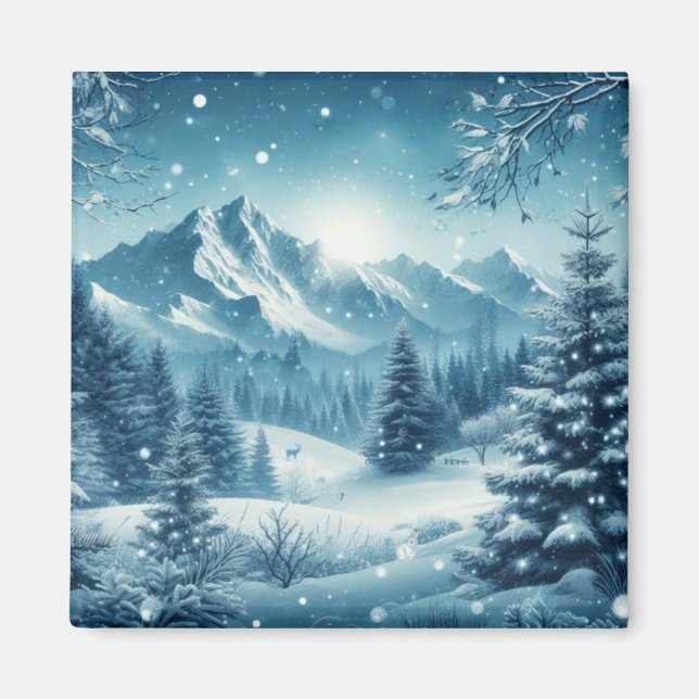 Snowy Winter Mountain Magnet (Vorne)