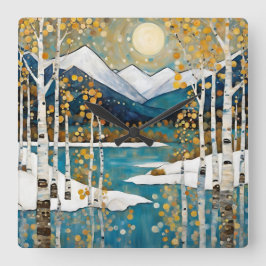Snowy Winter Mountain Quadratische Wanduhr
