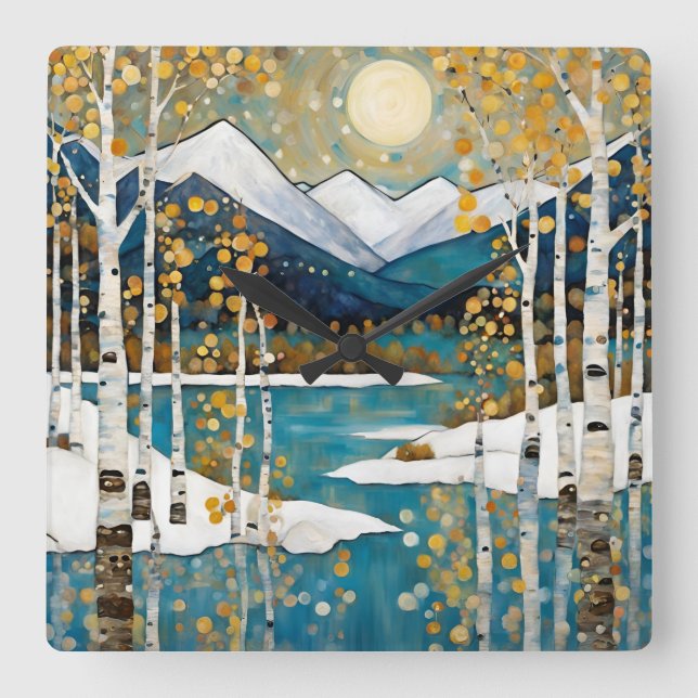 Snowy Winter Mountain Quadratische Wanduhr (Vorderseite)