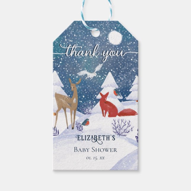 Snowy Winter Nature Animals Kinderdusche Danke Geschenkanhänger (Vorderseite)