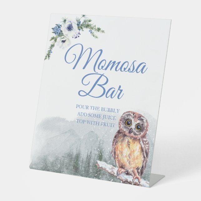 Snowy Winter Owl Baby shower Momosa Panneau de la  (Recto)