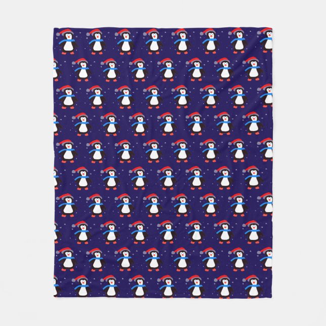 Snowy Winter Penguin Fleecedecke (Vorderseite)