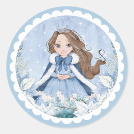 Snowy Winter Princess Runder Aufkleber