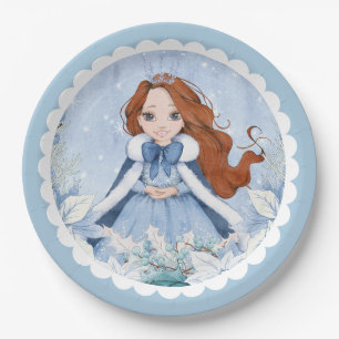 Snowy Winter Red Headed Princess Birthday Pappteller