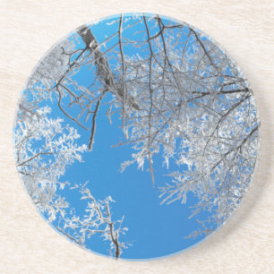 Snowy Winter Scene Sandstein Untersetzer