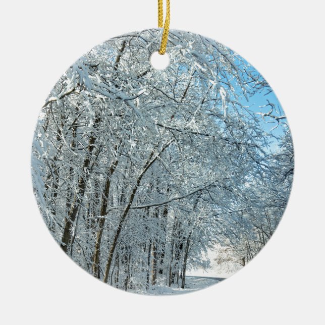 Snowy Winter Trees Keramik Ornament (Vorne)