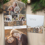 Snowy Winter Village Vier-Foto Collage All In One Einladung<br><div class="desc">Gemälde Ferienbild mit einer Reihe von Häusern mit schneebedeckten Dächern,  drei quadratischen Bildvorlagen und einer porträtorientierten Foto-Hintergrundvorlage mit bearbeitbaren Textfeldern.</div>
