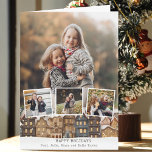 Snowy Winter Village Vier-Foto Collage Karte<br><div class="desc">Gemälde Ferienbild mit einer Reihe von Häusern mit schneebedeckten Dächern,  drei quadratischen Bildvorlagen und einer porträtorientierten Foto-Hintergrundvorlage mit bearbeitbaren Textfeldern.</div>
