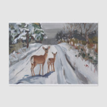 Snowy Winter Walk, Doe and Fawn
