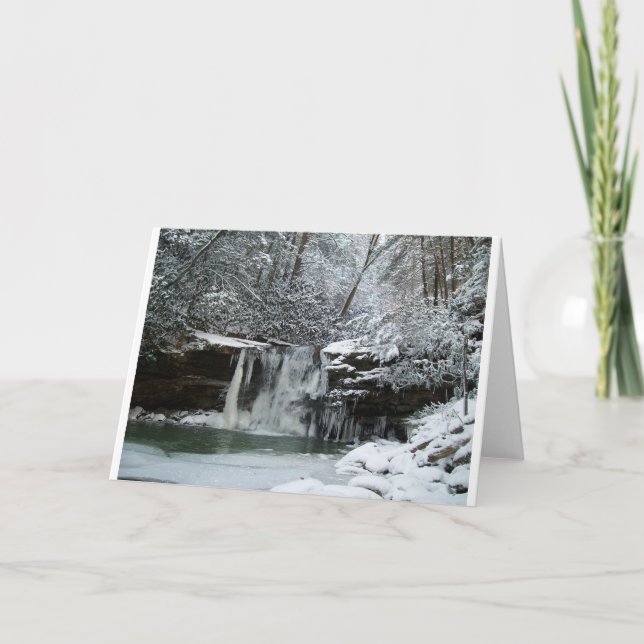 Snowy Winter Waterfall Feiertagskarte (Vorderseite)