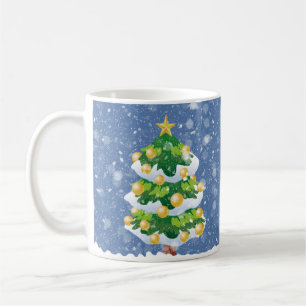 Snowy Winter Weihnachtsbaum mit Gold Ornamente Kaffeetasse
