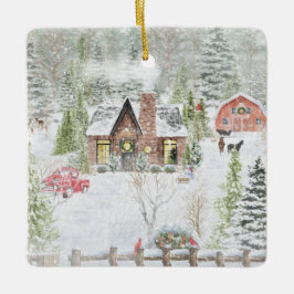 Snowy Winter Weihnachtslandschaft Szene Keramikornament