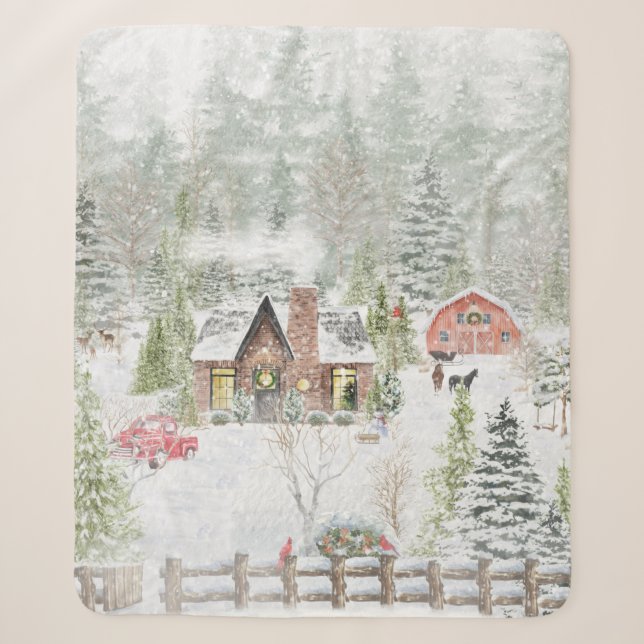 Snowy Winter Weihnachtslandschaft Szene Sherpadecke (Vorderseite)