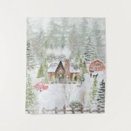 Snowy Winter Weihnachtslandschaft Szene Wandteppich