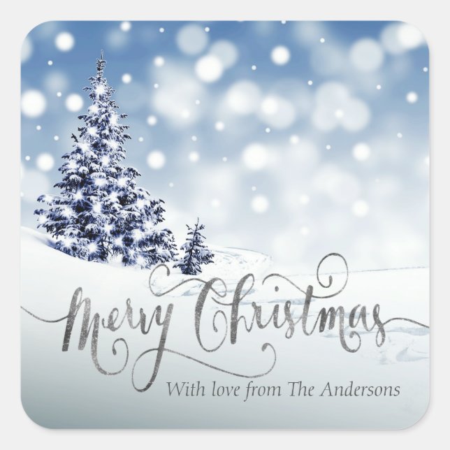 Snowy Winter Wonderland Custom Christmas Quadratischer Aufkleber (Vorderseite)