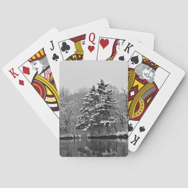 Snowy Winter Wonderland, Schwarz und Weiß Landscha Spielkarten (Rückseite)