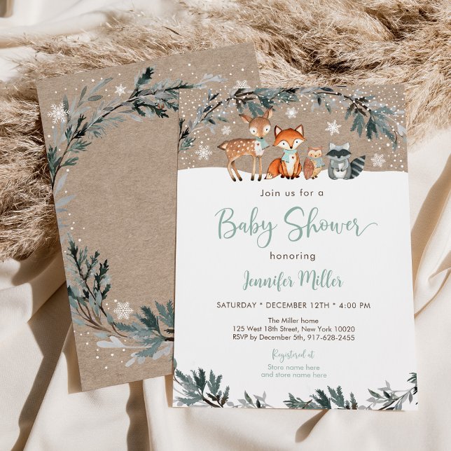 Snowy Winter Woodland Animal Baby Dusche Einladung (Von Creator hochgeladen)
