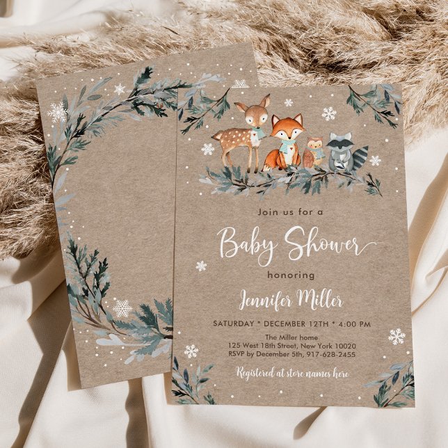 Snowy Winter Woodland Animal Baby Dusche Einladung (Von Creator hochgeladen)