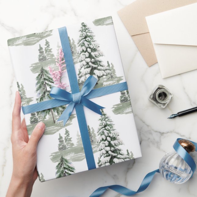 Snowy Winter Woodland Trees Geschenkpapier (Schenken)