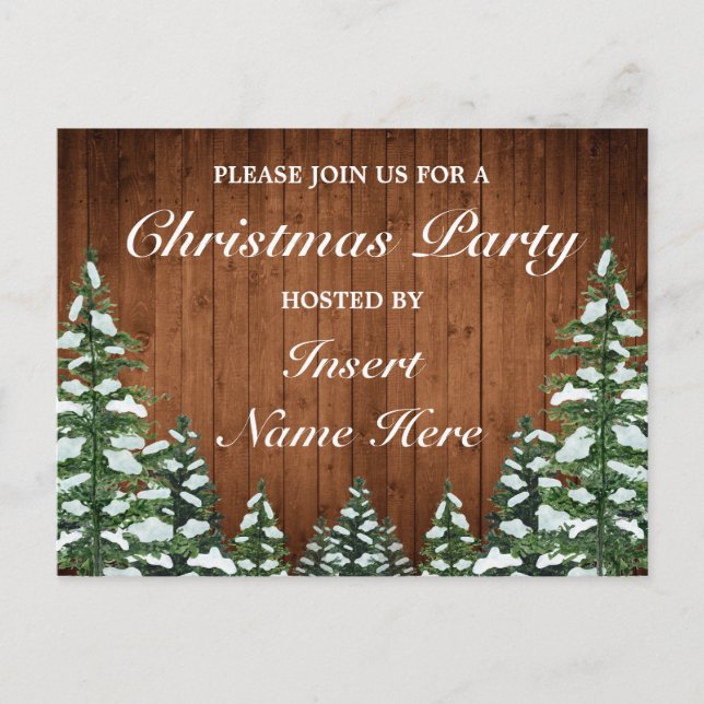 Snowy Wood Christmas Party Einladung Postcard (Vorderseite)
