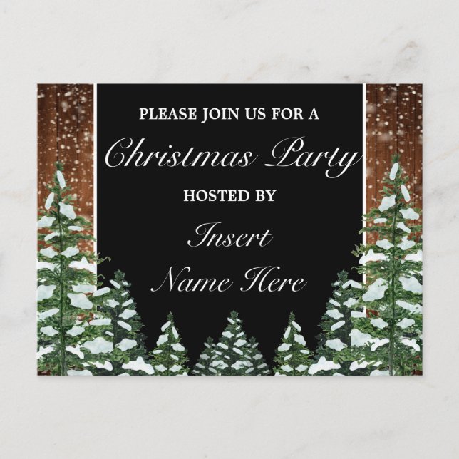 Snowy Wood Christmas Party Einladung Postcard (Vorderseite)