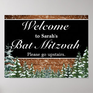Snowy Wood & Forest Bar Bat Mitzvah Welcome Sign Poster