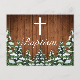 Snowy Wood & Forest Country Pine Baby Taufe Ankündigungspostkarte