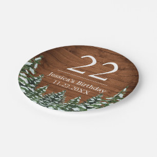 Snowy Wood & Forest Country Pine Happy Birthday Pappteller