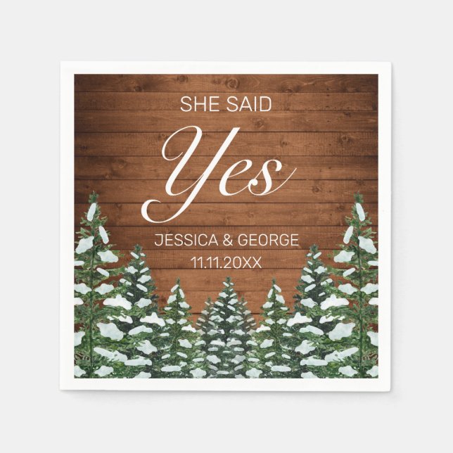 Snowy Wood & Forest Country Pine Sie sagte ja Serviette (Vorderseite)