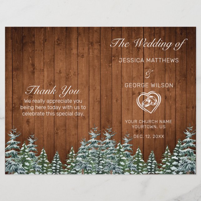 Snowy Wood & Forest Country Pine Wedding Programme (Devant)