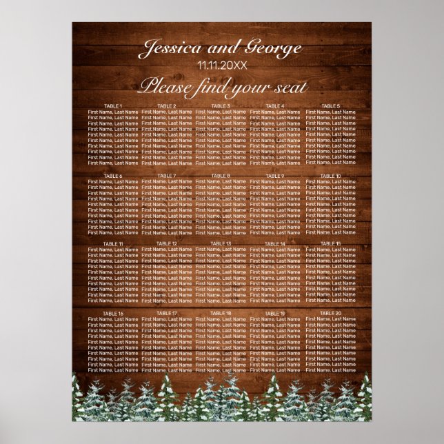 Snowy Wood Forest Country Seating Chart 20 Tables Poster (Vorne)