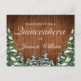 Snowy Wood Forest Quinceañera Einladung Postkarte