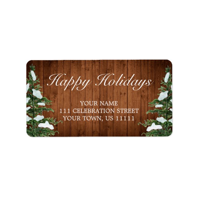 Snowy Wood & Forest Rural Happy Holidays Adresse Adressaufkleber (Vorne)