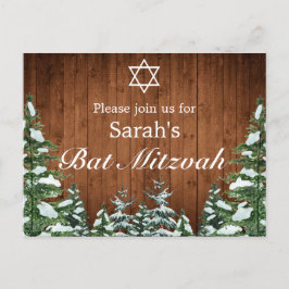 Snowy Wood & Forest Rural Pine Bar Bat Mitzvah Ankündigungspostkarte