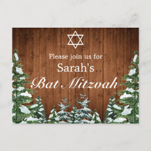 Snowy Wood & Forest Rural Pine Bar Bat Mitzvah Ankündigungspostkarte