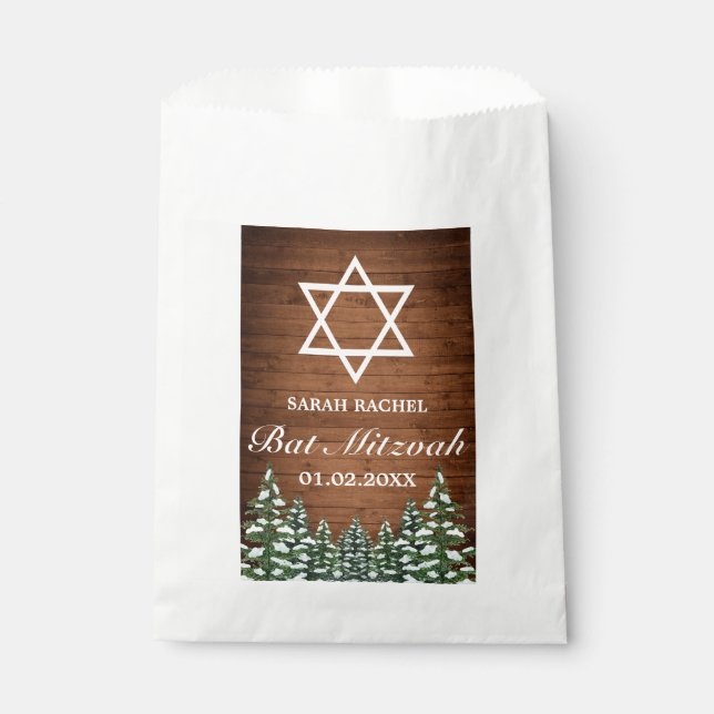 Snowy Wood & Forest Rural Pine Bar Bat Mitzvah Geschenktütchen (Vorderseite)