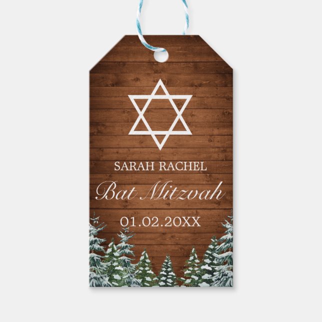 Snowy Wood & Forest Rural Pine Bat Mitzvah Geschenkanhänger (Vorderseite)