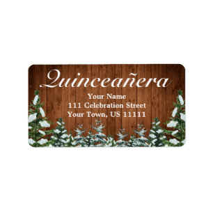 Snowy Wood & Forest Rural Pine Quinceañera Adresse Adressaufkleber