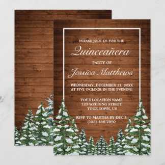 Snowy Wood & Forest Rural Pine Quinceañera Einladung