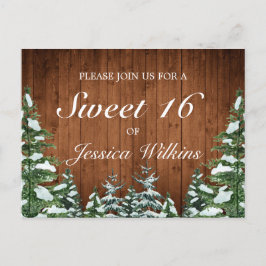 Snowy Wood & Forest Rural Pine Sweet 16 Ankündigungspostkarte