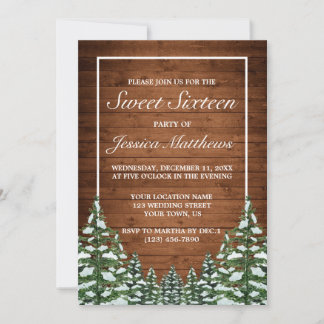 Snowy Wood & Forest Rural Pine Tiara Sweet 16 Einladung
